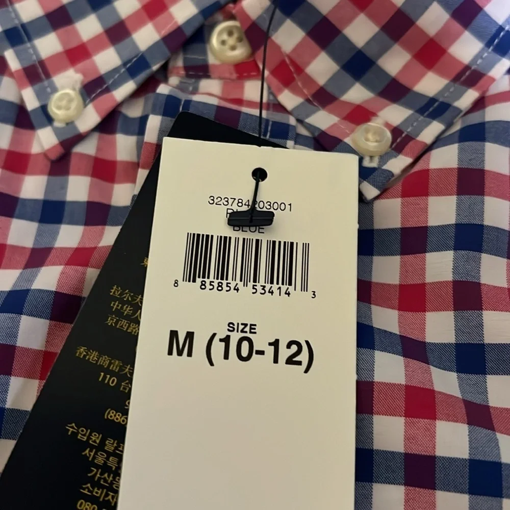 Ralph Lauren boys long sleeved performance Oxford shirt red & blue gingham M&L